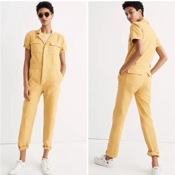 Madewell XXS Yellow Denim Short Sleeve Jumpsuit - Picture 1 of 14
